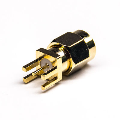 Conector macho de bronze completo do conector coaxial SMA do RF para PWB 180° vertical