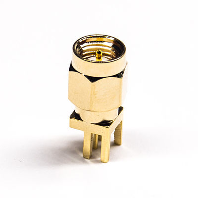 Conector macho de bronze completo do conector coaxial SMA do RF para PWB 180° vertical
